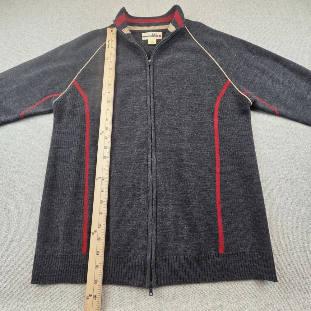 BKE Gray Full Zip Up Cardigan Sweater Men's‎ Medium Grandpacore Preppy Retro